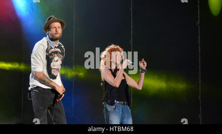 Cantante Italiano Jovanotti e Renato Zero eseguita dal vivo a Campovolo a Reggio Emilia, 22 settembre 2012 Foto Stock