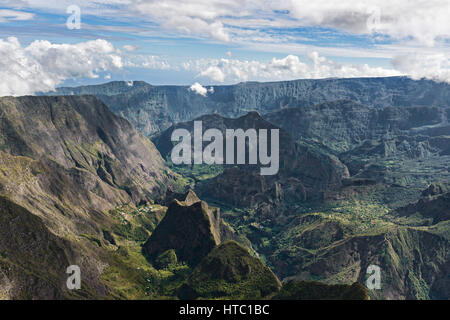 Cirque di mafate, altopiano della réunion , Vista dal vertice maïdo. Foto Stock