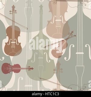 Abstract alla musica di sottofondo. seamless texture con strumenti musicali. musicale pattern piastrellato. Illustrazione Vettoriale