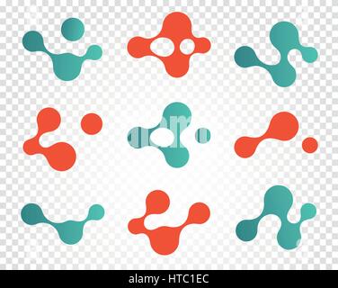 Abstract isolato di colore rosso e blu set logo, molecole logotipo raccolta, gli elementi chimici su sfondo bianco illustrazione vettoriale Illustrazione Vettoriale