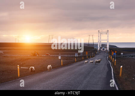 Ponte in prossimità di Jokulsarlon laguna glaciale. Vatnajokull National Park, sud-est di Islanda, l'Europa. Foto Stock
