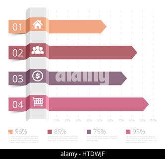 Grafico a barre orizzontali con i numeri e le icone, business modello infographics Foto Stock