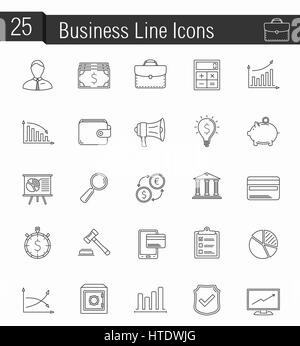 25 Affari e finanza le icone della linea Foto Stock