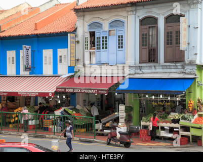 Singapore, Little India, Buffalo Road, scene di strada, negozi, Foto Stock