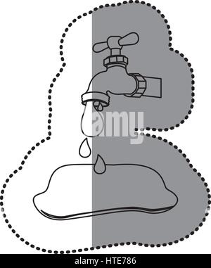 Silhouette monocromatiche adesivo del rubinetto con acqua in esecuzione Illustrazione Vettoriale