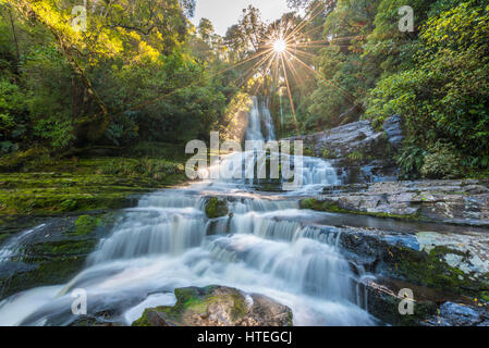 McLean cascata, Sun Star, il Catlins,, Otago Southland, Nuova Zelanda Foto Stock