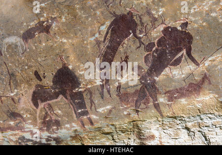 San pitture rupestri in una grotta gigante&#39;s Castle riserva, KwaZulu-Natal, Sud Africa Foto Stock