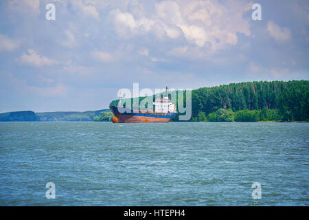 Contenitore grande nave nel Delta del Danubio Foto Stock