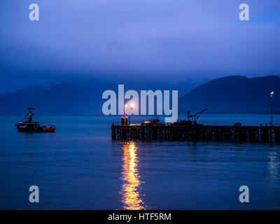 La Wharf a Jackson Bay, Sud Westland, Isola del Sud, Nuova Zelanda Foto Stock