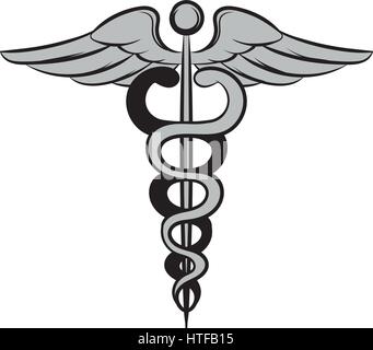 Caduceo medical icona di simbolo in stile cartoon isolato illustrazione vettoriale Illustrazione Vettoriale