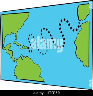 Christopher Columbus primo viaggio icona mappa nell'icona in stile cartoon isolato illustrazione vettoriale Illustrazione Vettoriale