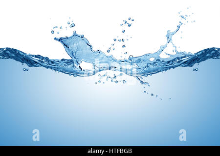 Blu acqua pura fresca splash wave background texture isolato su bianco Foto Stock