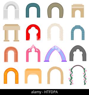 Arco di set di icone di stile di Piana Illustrazione Vettoriale