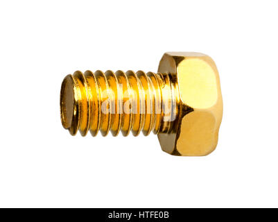 L'oro un bullone a testa esagonale isolata su uno sfondo bianco Foto Stock