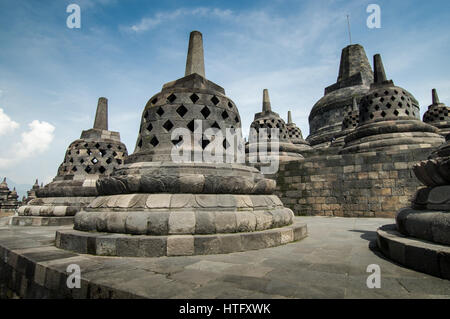 Il Borobudur tempio buddista in Magelang, Java Centrale Foto Stock