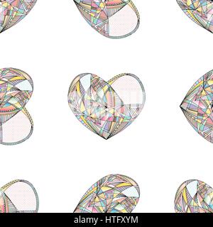 Cuori vector seamless pattern. Disegnata a mano stilizzata sfondo d'amore. Abstract disegnati a mano design cuori per i tessili, il confezionamento, la carta da parati, tessuto Illustrazione Vettoriale