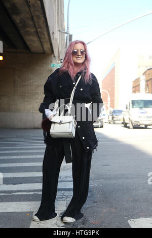 New York, Feb 2017 Fashionista durante la ny fashion week RTW FW 17-18 Donna .. Foto Stock