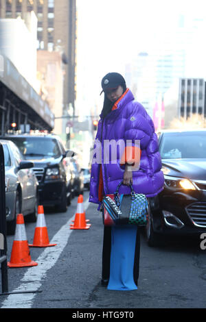 New York, Feb 2017 Fashionista durante la ny fashion week RTW FW 17-18 Donna .. Foto Stock