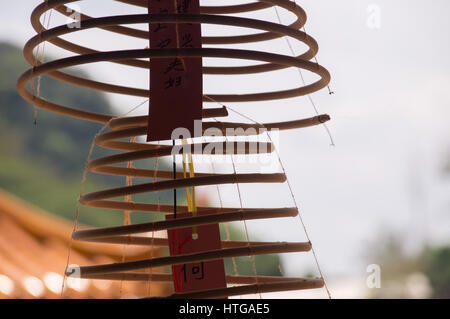 Incensi a spirale per la preghiera in un tempio buddista Foto Stock