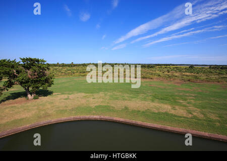 Vista da pareti di Fort Pulaski compreso il fossato e terreni circostanti. Foto Stock