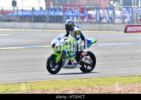 Buriram, Thailandia. Undicesimo Mar, 2017.Hikari Okubo #78 del Giappone con Honda CBR600RR nel Campionato del Mondo Supersport (WorldSSP) a Chang sul Circuito Internazionale Marzo 11, 2017 in Buriram Thailandia. Credito: Chatchai Somwat/Alamy Live News Foto Stock