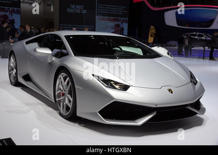 Ginevra, Svizzera - 4 Marzo 2015: Lamborghini Huracán LP 610-4 all'ottantacinquesimo International Motor Show di Ginevra a Palexpo. Foto Stock