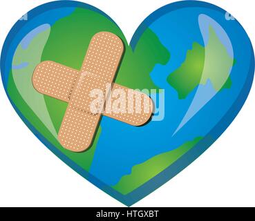 Pianeta Terra cuore con banda icona aiuto Illustrazione Vettoriale