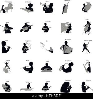 Musicisti silhouette impostare le icone stile semplice Illustrazione Vettoriale