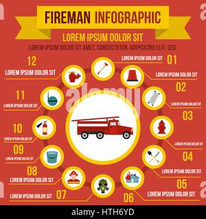 Infografico antincendio elementi, stile piatto Illustrazione Vettoriale