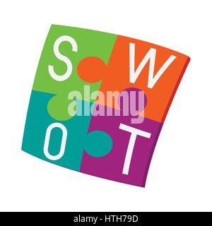 Quattro pezzi SWOT colorati puzzle icona Illustrazione Vettoriale
