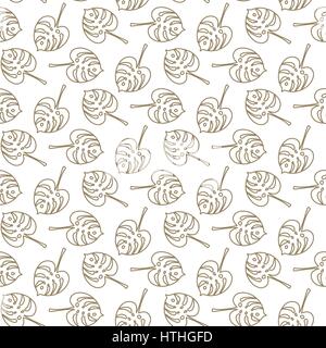 Monstera tropic contorno vegetale lascia seamless pattern. Illustrazione Vettoriale