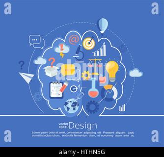 Creative cervello a sinistra e a destra del cervello ed infografico Idea in stile di linea con piatto Imposta icona azienda, illustrazione vettoriale. Illustrazione Vettoriale