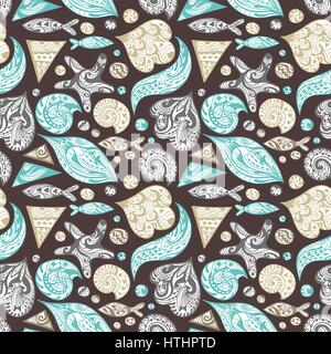 Perfetta vita oceano texture in disegno astratto stile zendoodle Illustrazione Vettoriale