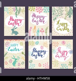 Set di creative banner colorati per buona Pasqua. Illustrazione Vettoriale