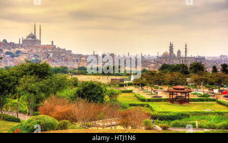 Vista della Cittadella con Muhammad Ali Moschea, dal Al-Azhar Park - Cairo, Egitto Foto Stock