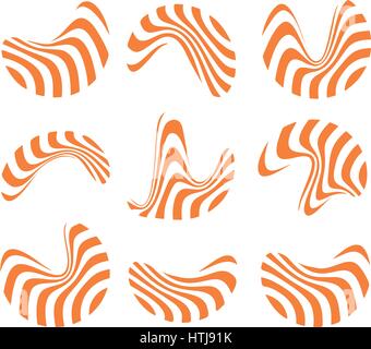 Isolato arancio astratto e il logo bianco set di linee ondulate, a forma di curva logotipo striped collection illustrazione vettoriale. Illustrazione Vettoriale