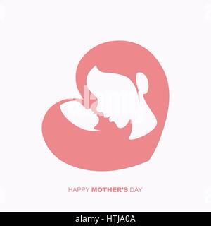 Madre tenendo un bambino nel cuore silhouette sagomato per felice festa della mamma Festa. Illustrazione Vettoriale