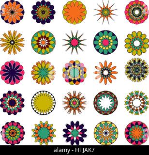 Mandala colorati set. Oriental round ornamento. Elementi di design Asiatico. Illustrazione Vettoriale