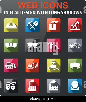 Alta tensione set di icone in design piatto con lunga ombra Illustrazione Vettoriale