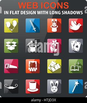 Magic set di icone in design piatto con lunga ombra Illustrazione Vettoriale