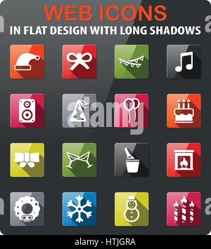 Anno nuovo set di icone in design piatto con lunga ombra Illustrazione Vettoriale