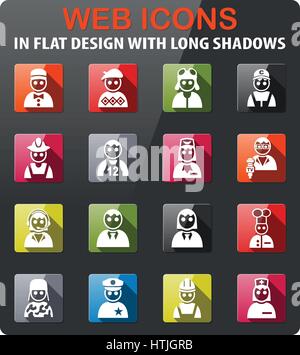 Occupazione di set di icone in design piatto con lunga ombra Illustrazione Vettoriale
