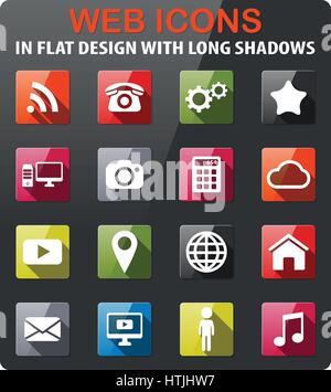 Social media set di icone in design piatto con lunga ombra Illustrazione Vettoriale