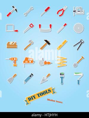 Raccolta di 25 Do it yourself strumenti le icone di adesivo Illustrazione Vettoriale