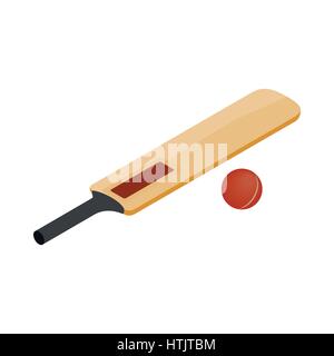 Cricket bat e icona a sfera isometrica 3d style Illustrazione Vettoriale