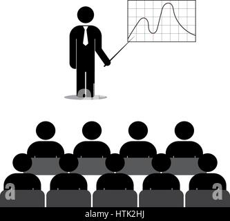 Business semplice piatto icona. L'uomo mostra su una lavagna grafici finanziari e grafici. Stock illustrazione vettoriale. Illustrazione Vettoriale
