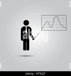 Uomo in piedi con icona del puntatore. Sistema e schema simbolo. Presentazione di segno. Illustrazione Vettoriale