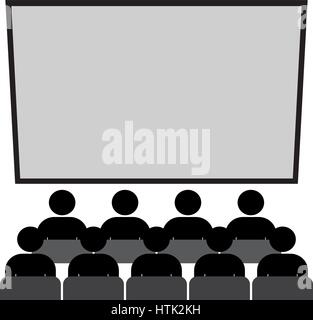 La gente a guardare il filmato a sala cinema, illustrazione vettoriale Illustrazione Vettoriale