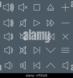Set di volume lineare le icone di controllo e i pulsanti, illustrazione vettoriale. Illustrazione Vettoriale
