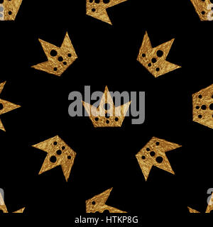 Crown pattern. Pittura a mano sullo sfondo senza giunture. Oro Vintage illustrazione. Foto Stock